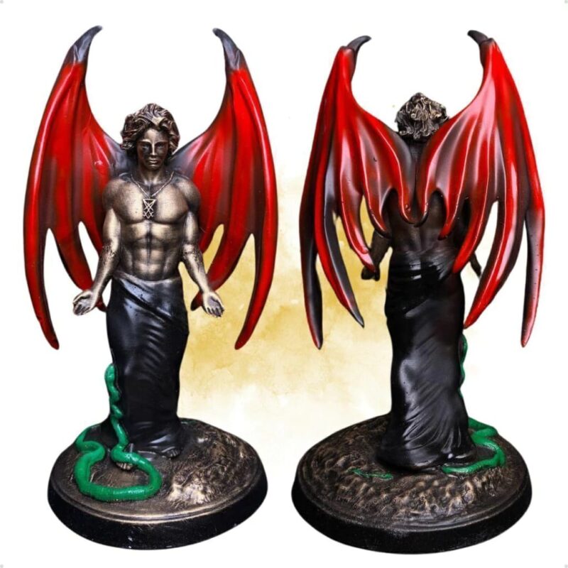 Imagem Lúcifer Portador Da Luz Resina 27 Cm Morcego Cor Vermelho