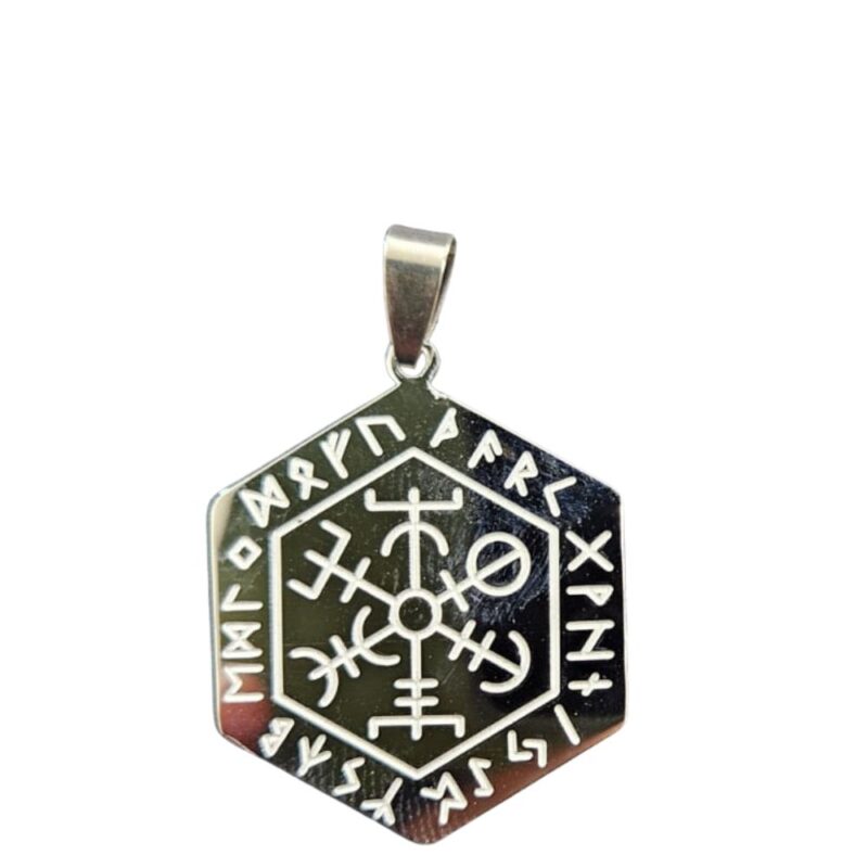 Pingente Aço Inox e corrente Runas Viking Nórdico