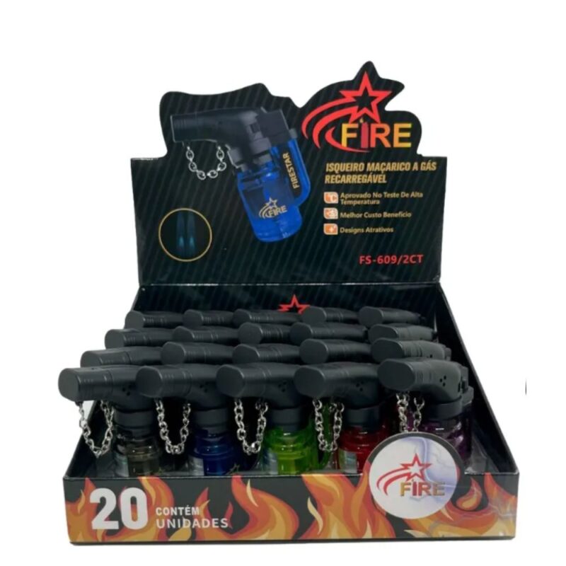 Maçarico Firestar 2 Chama Recarregável com Gás Butano Caixa C/20