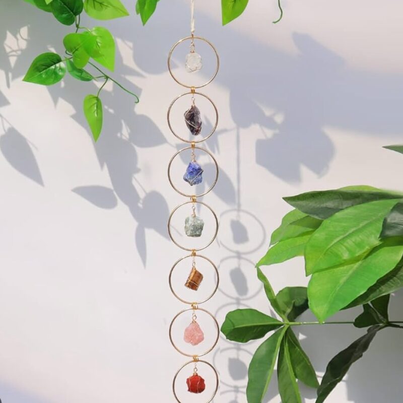Móbile de Pedras dos 7 Chakras 70cm - Dourado