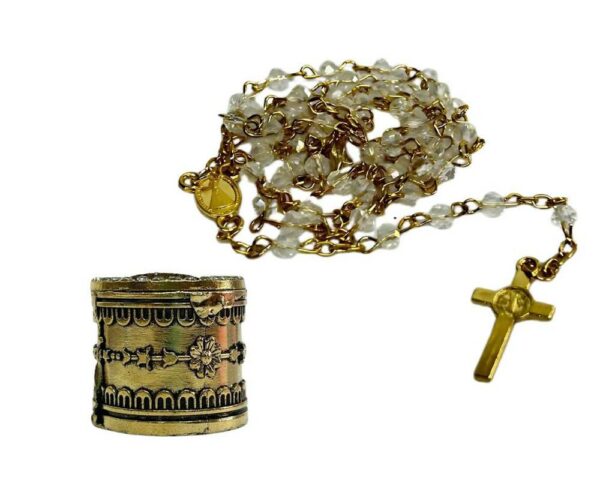 Terço Nossa Sra. Aparecida Prateado Pérola e Fecho + Relicário