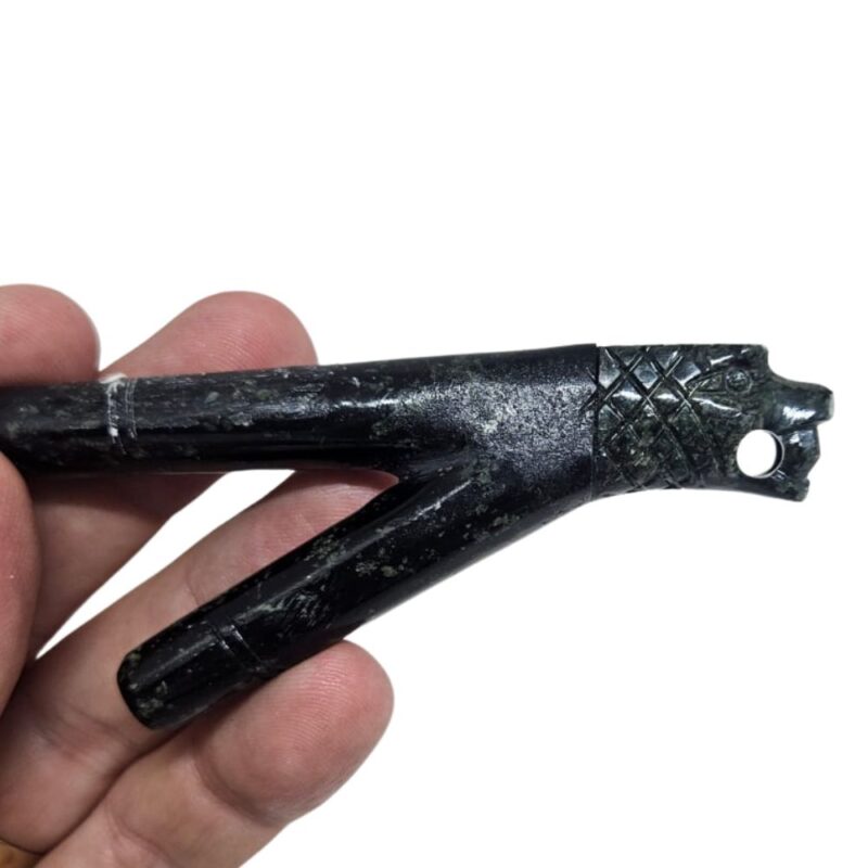 Kuripe de osso de Alpaca e pedra Serpentina (preto)